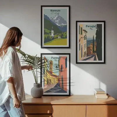 Three-piece wall art piece Mountain landscapes and Italy