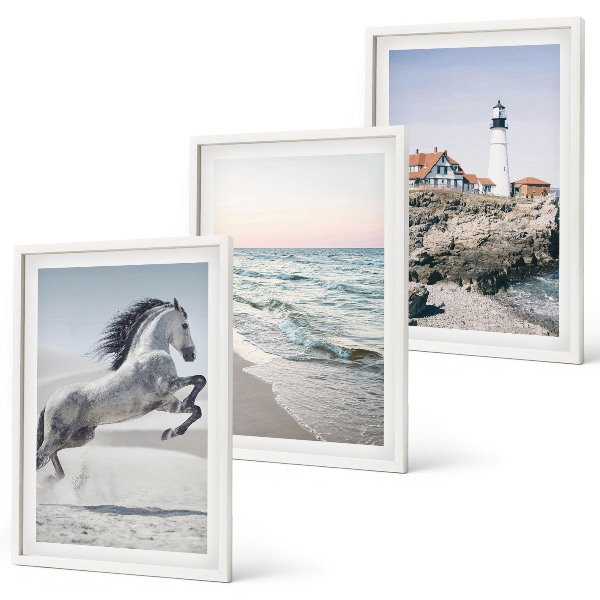 Wall art set Horses beach lighthouse waves
