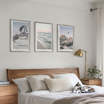 Wall art set Horses beach lighthouse waves