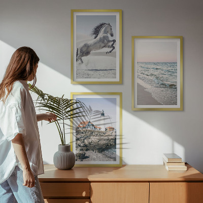 Wall art set Horses beach lighthouse waves