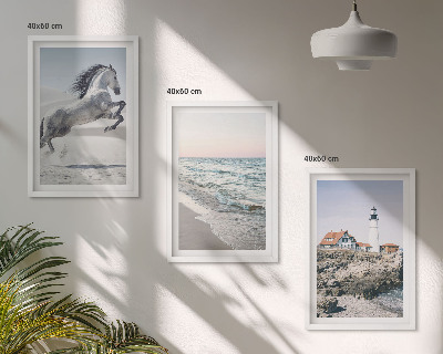 Wall art set Horses beach lighthouse waves