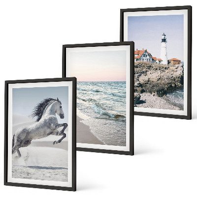 Wall art set Horses beach lighthouse waves