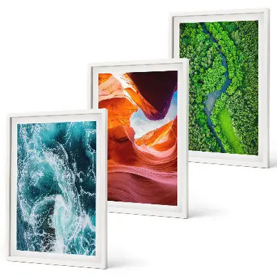 Three-piece wall art water movement in a green canyon forest