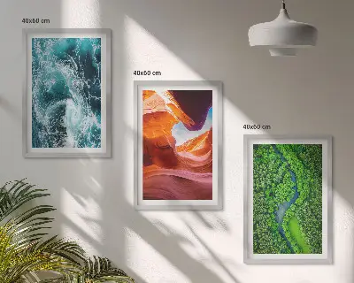 Three-piece wall art water movement in a green canyon forest