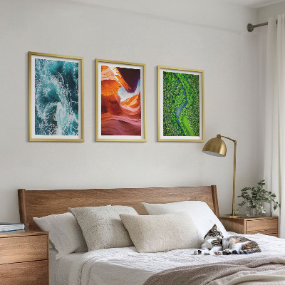 Three-piece wall art piece Water movement canyon green forest