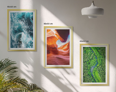 Three-piece wall art piece Water movement canyon green forest