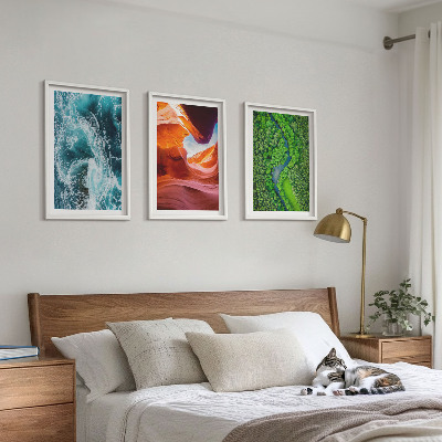 Three-piece wall art piece Water movement canyon green forest