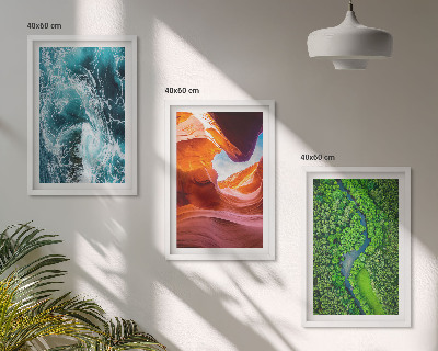 Three-piece wall art piece Water movement canyon green forest