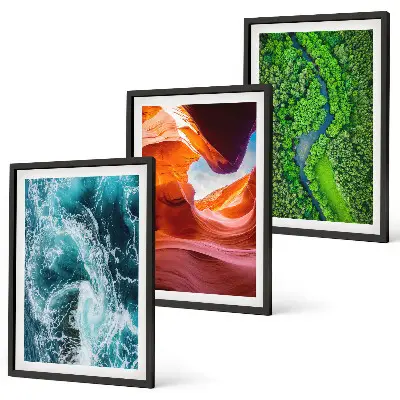 Three-piece wall art water movement in a green canyon forest