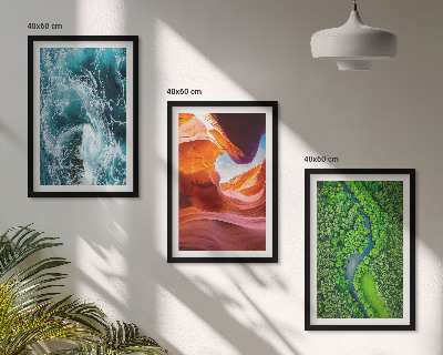 Three-piece wall art piece Water movement canyon green forest