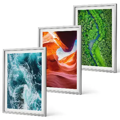 Three-piece wall art water movement in a green canyon forest