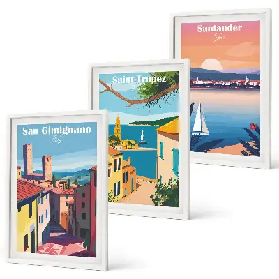 Wall art set featuring Italian town landscapes