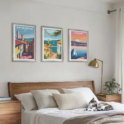 Wall art set featuring Italian town landscapes