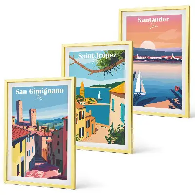 Wall art set featuring Italian town landscapes