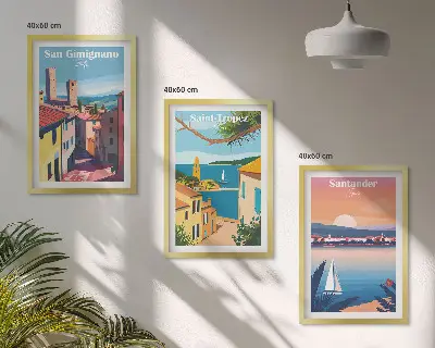 Wall art set featuring Italian town landscapes