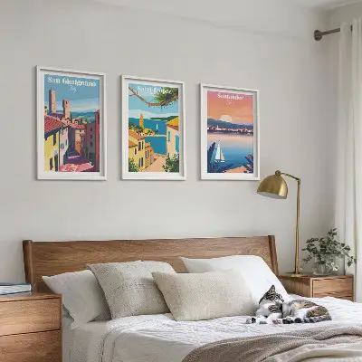 Wall art set featuring Italian town landscapes