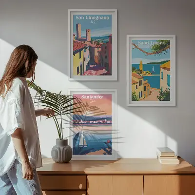 Wall art set featuring Italian town landscapes