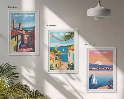 Wall art set featuring Italian town landscapes