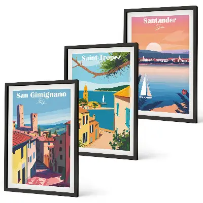 Wall art set featuring Italian town landscapes