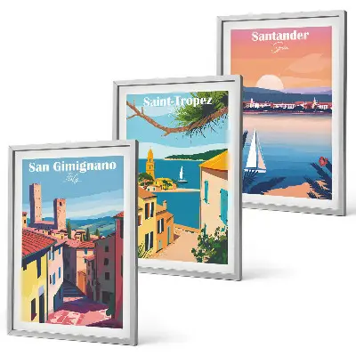 Wall art set featuring Italian town landscapes