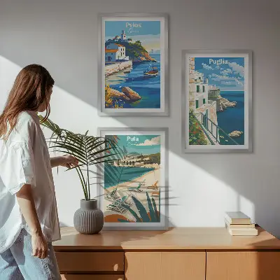 Three-piece coastal landscape wall art set scenic tourism photography prints