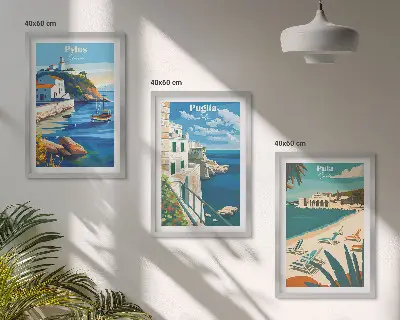 Three-piece coastal landscape wall art set scenic tourism photography prints