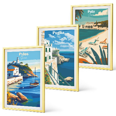 Three-piece wall art piece Coastal landscapes of tourism