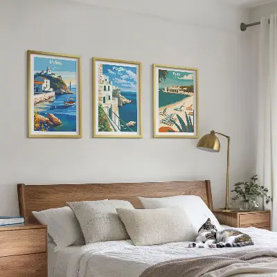 Three-piece coastal landscape wall art set scenic tourism photography prints