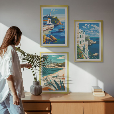 Three-piece wall art piece Coastal landscapes of tourism