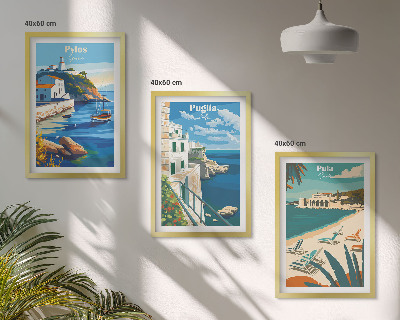 Three-piece wall art piece Coastal landscapes of tourism