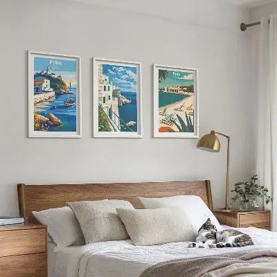 Three-piece coastal landscape wall art set scenic tourism photography prints