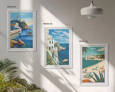 Three-piece coastal landscape wall art set scenic tourism photography prints