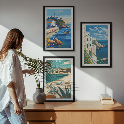 Three-piece wall art piece Coastal landscapes of tourism