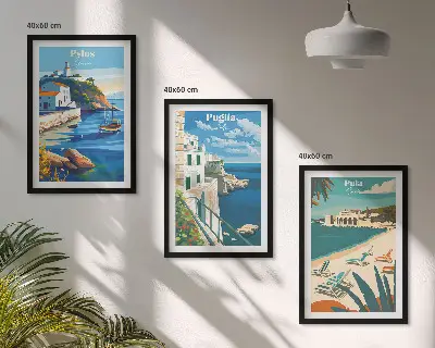 Three-piece coastal landscape wall art set scenic tourism photography prints