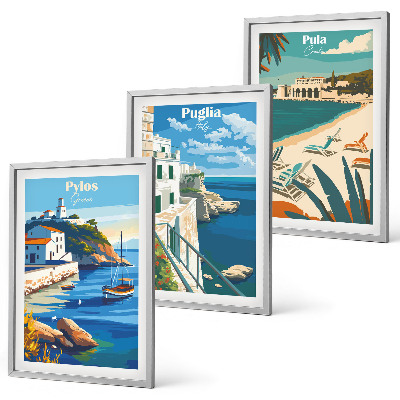 Three-piece wall art piece Coastal landscapes of tourism