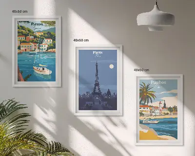 Set of 3 framed wall art pieces Coastal cities and architecture