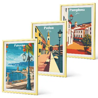 Wall art set Retro city illustrations