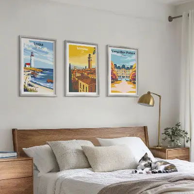 Set of 3 framed wall art pieces featuring coastal city views