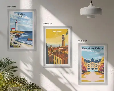Set of 3 framed wall art pieces featuring coastal city views