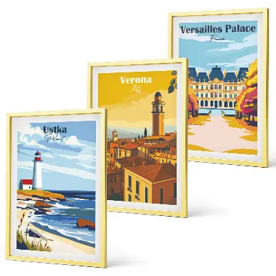 Set of 3 framed wall art pieces featuring coastal city views