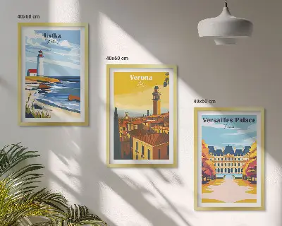 Set of 3 framed wall art pieces Views of places by the sea of ​​cities