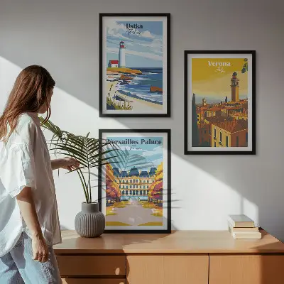 Set of 3 framed wall art pieces Views of places by the sea of ​​cities
