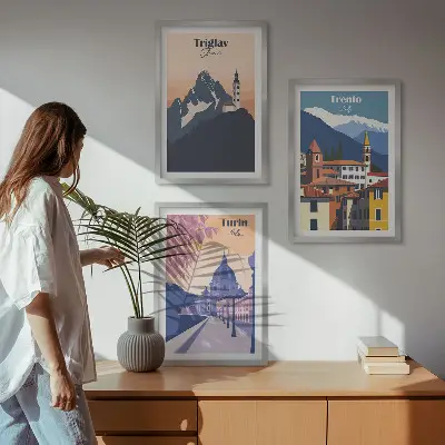 Wall art set mountains and architecture retro illustrations