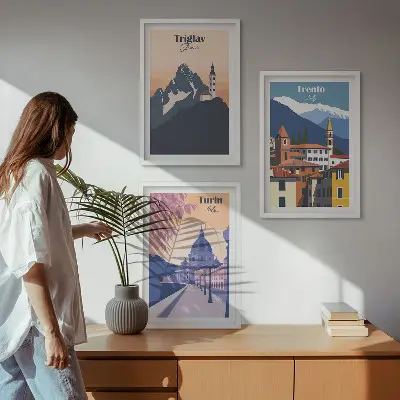 Wall art set mountains and architecture retro illustrations