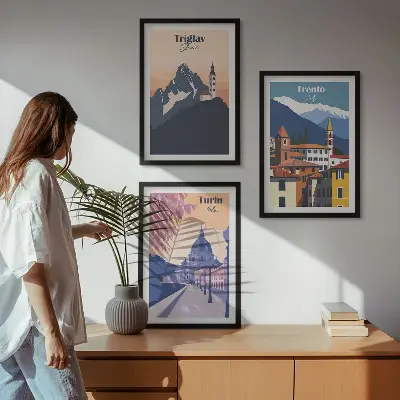 Wall art set mountains and architecture retro illustrations