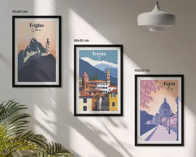 Wall art set mountains and architecture retro illustrations