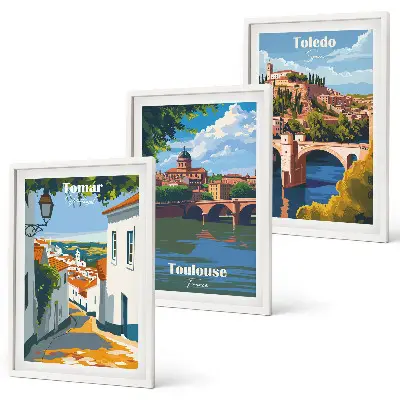 Three-piece wall art piece Retro city graphics