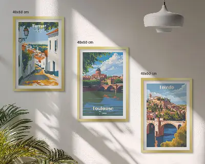 Three-piece wall art piece Retro city graphics