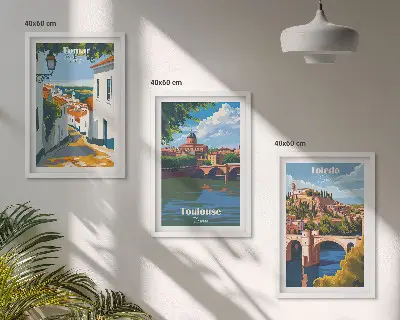 Three-piece wall art piece Retro city graphics