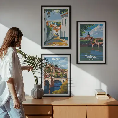 Three-piece wall art piece Retro city graphics